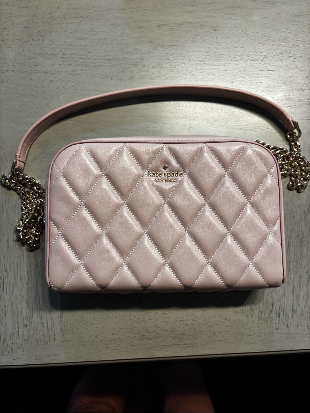 kate spade Quilted Light Pink Leather Crossbody with Gold Chain Strap